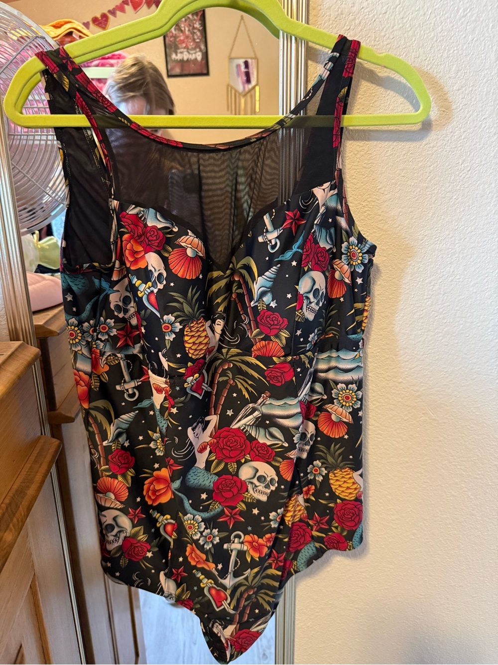 torrid Black Floral Skull One-Piece Swimwear with Mesh Back